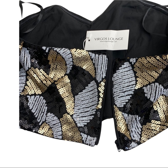 ASOS Virgos Lounge Bardot Sequin Top Gold Black Sold Out NWT UK 10 - Picture 6 of 15